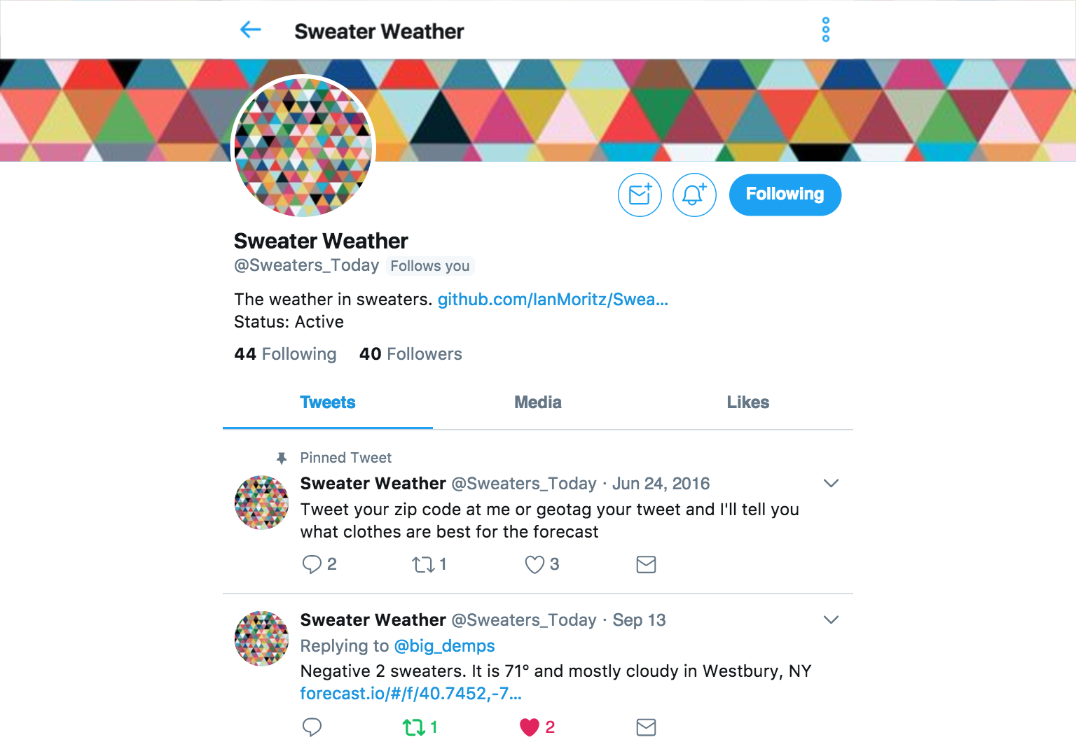 Sweater Weather Twitter Bot